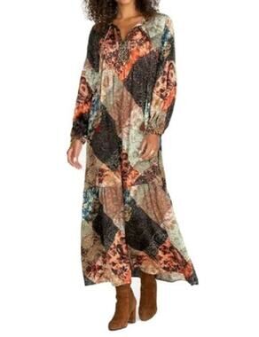 Johnny Was Dress Workshop Women's Size M Mabel Boho Silk Maxi Multicolor NWT